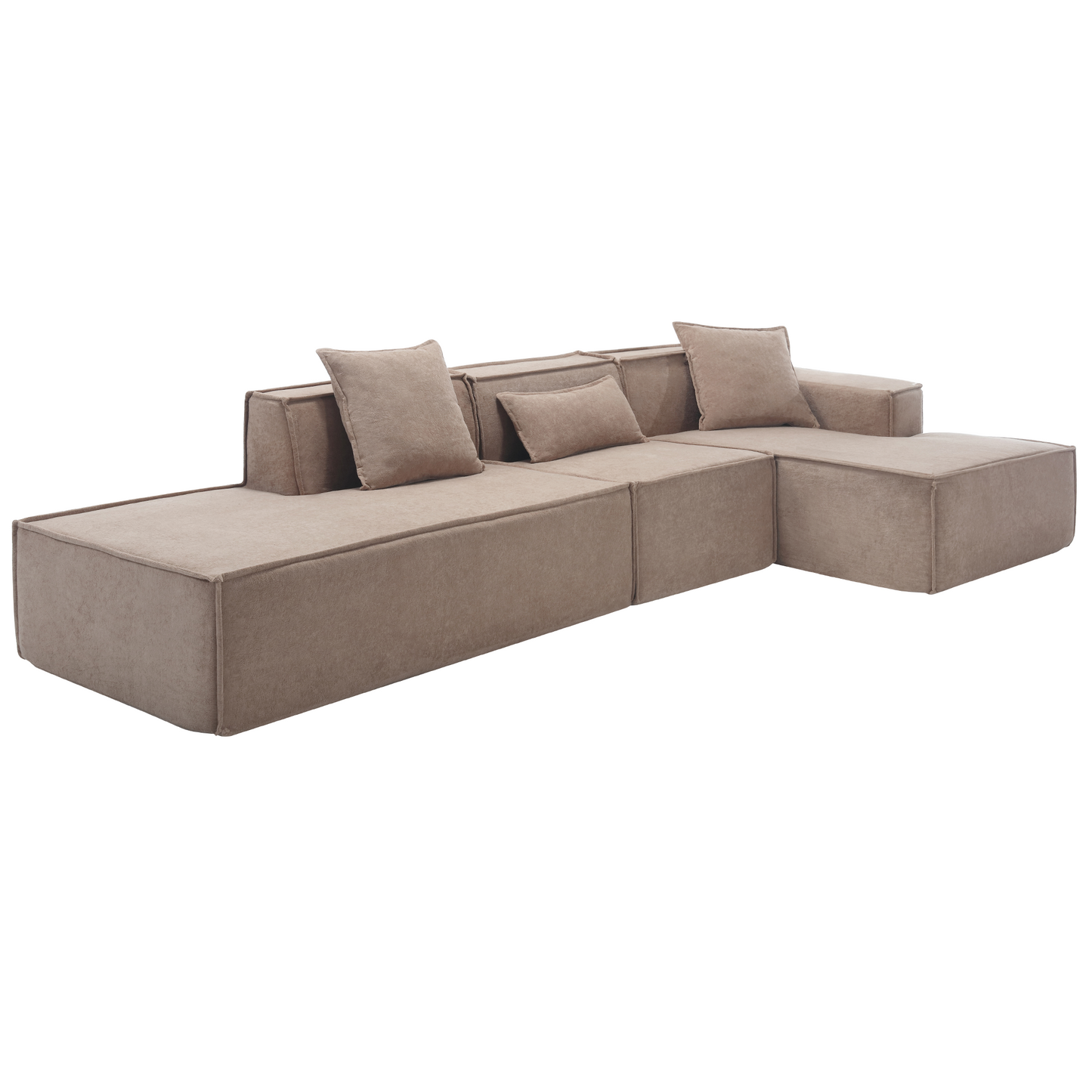 [VIDEO PROVIDED] Modular combination living room sofa set, modern minimalist sofa, free installation sofa, L-shaped, Italian minimalist tofu block sofa,  Right-Hand Facing,Light Brown