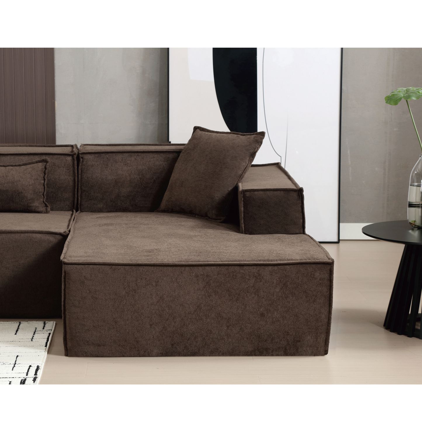 [VIDEO PROVIDED] Modular combination living room sofa set, modern minimalist sofa, free installation sofa, L-shaped, Italian minimalist tofu block sofa,Right-Hand Facing, Dark brown