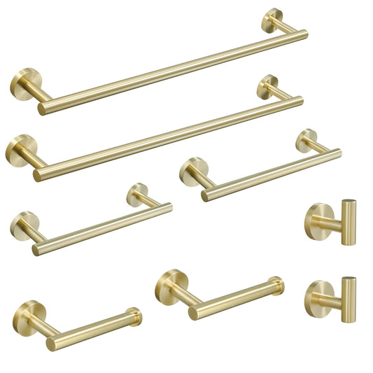 8-Pieces Brushed Nickel Gold Bathroom Accessories Set, Stainless Steel Bathroom Hardware Set, Bath Towel Bar Set, Towel Racks for Bathroom Wall Mounted.