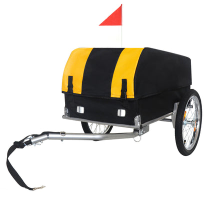 Heavy-Duty Bike Cargo Trailer with Removable Waterproof Cover – 88 lbs Capacity, 16' All-Terrain Wheels & Foldable Design for Camping, Groceries, yellow black