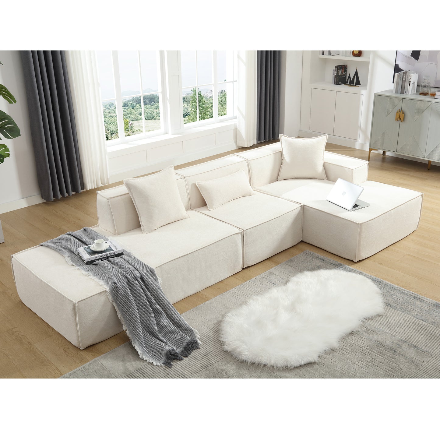 [VIDEO PROVIDED] Modular combination living room sofa set, modern minimalist sofa, free installation sofa, L-shaped, Italian minimalist tofu block sofa, Beige