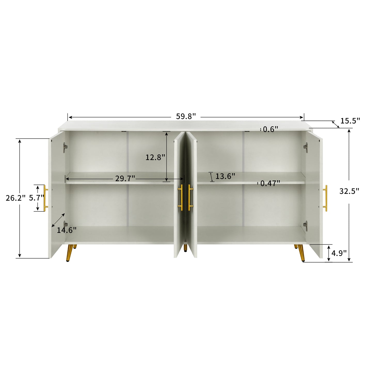 Soporte de madera para TV con gabinete de almacenamiento y estantes ajustables, consola de TV multimedia para sala de estar y dormitorio (BLANCO)