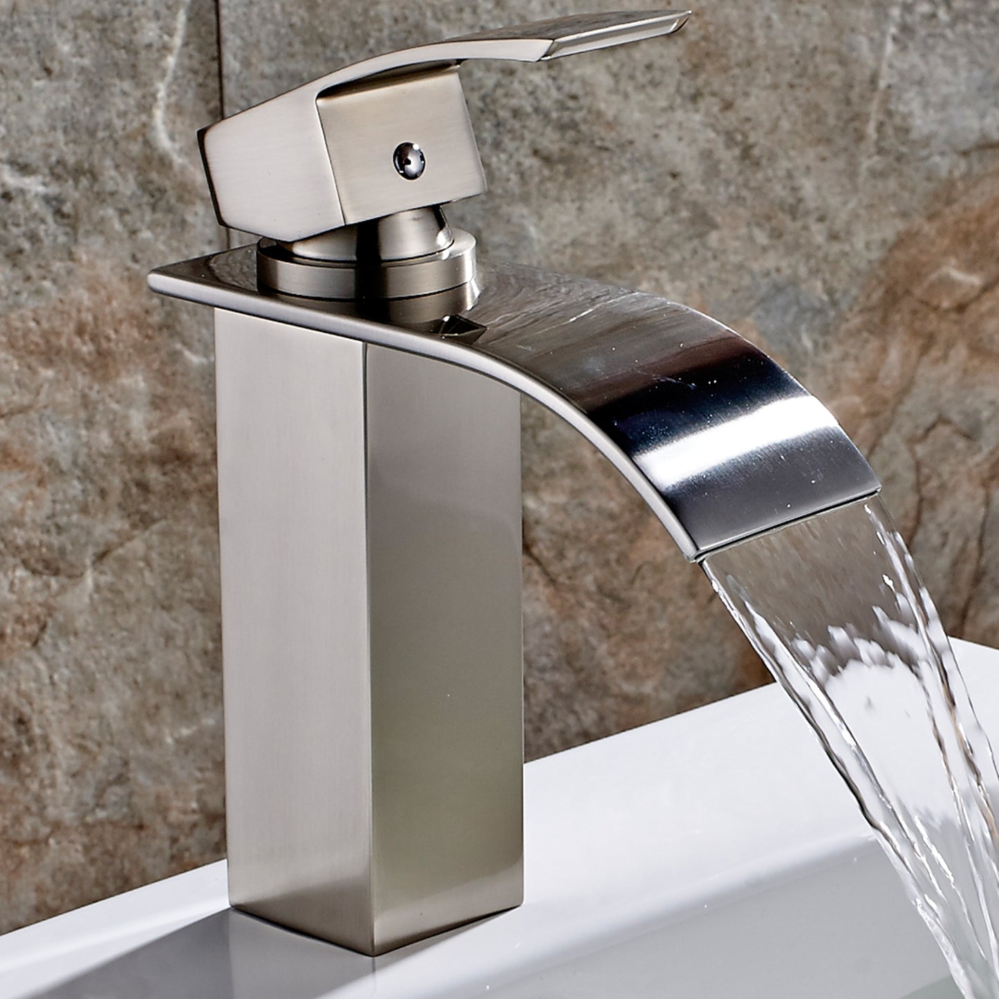 Brushed Nickel Bathroom Faucet Faucet for Bathroom Sink Single Hole Bathroom Waterfall Faucet Modern Single Handle Vanity Basin Faucet