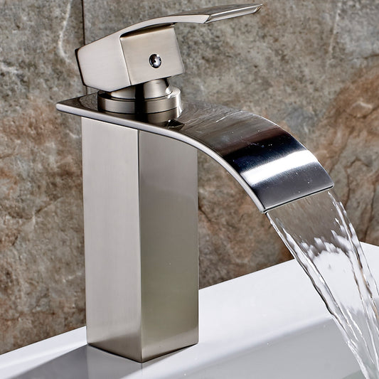 Brushed Nickel Bathroom Faucet Faucet for Bathroom Sink Single Hole Bathroom Waterfall Faucet Modern Single Handle Vanity Basin Faucet