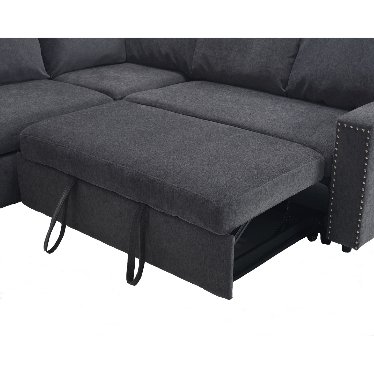 [NEW ARRIVED] [VIDEO PROVIDED]L-shaped sofa with pull-out sofa bed, Corner Sofa,comfortable living room furniture set, sleeper sofa bed,Corner seat for two with broaching sofa,Rivet DeChenille,Gray