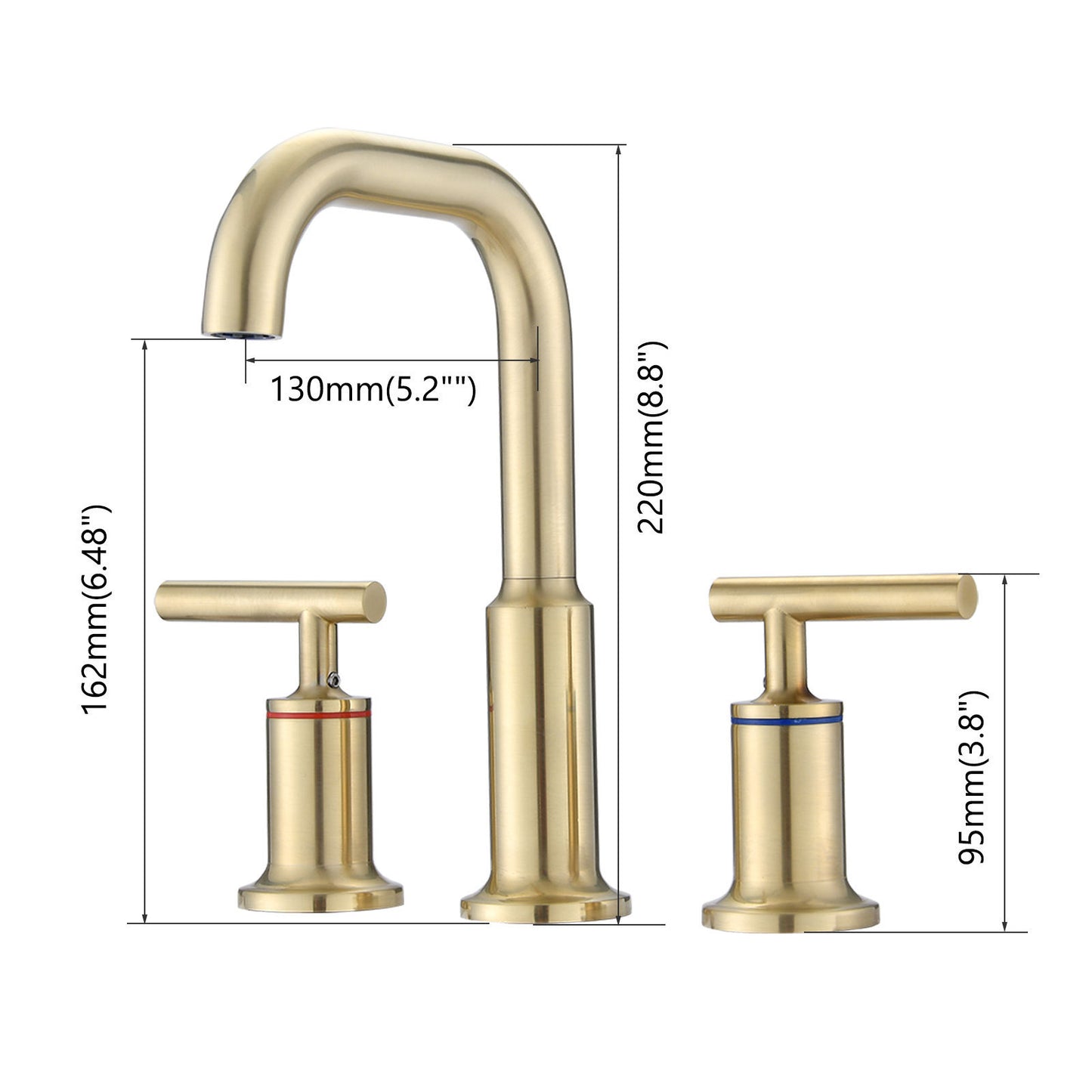 Grifo de baño generalizado, grifo para lavabo de tocador con 3 orificios y 2 manijas, dorado cepillado