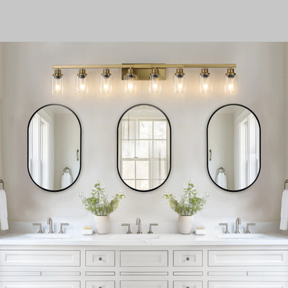 51' Golden 8-Light Vanity Light with Clear Glass Shades, Modern Iron Metal Bathroom Wall Fixture for Mirror, Ideal for Bathroom and Dressing Table (No Bulbs)