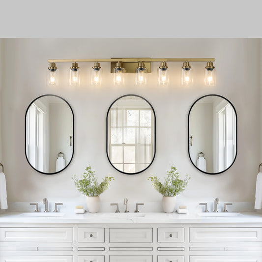 51' Golden 8-Light Vanity Light with Clear Glass Shades, Modern Iron Metal Bathroom Wall Fixture for Mirror, Ideal for Bathroom and Dressing Table (No Bulbs)