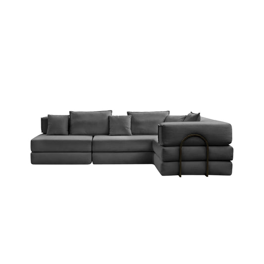 Oversized Upholstered Sectional Sofa Couch Set, Modular 118.2 ' L Shaped Floor Living Room Sofa Set With 6 Pillows, DIY Combination Sofa Couch for living rooms, apartments,bedrooms, Dark Grey