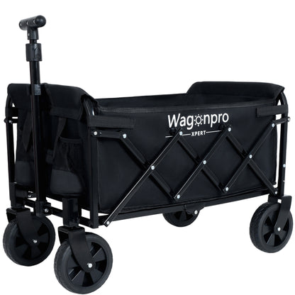 Expandable Dual-Layer Utility Wagon with 100% Extra Space - 225lbs Grocery Cart for Camping, Shopping, Sports, Gardening, Fishing, Black