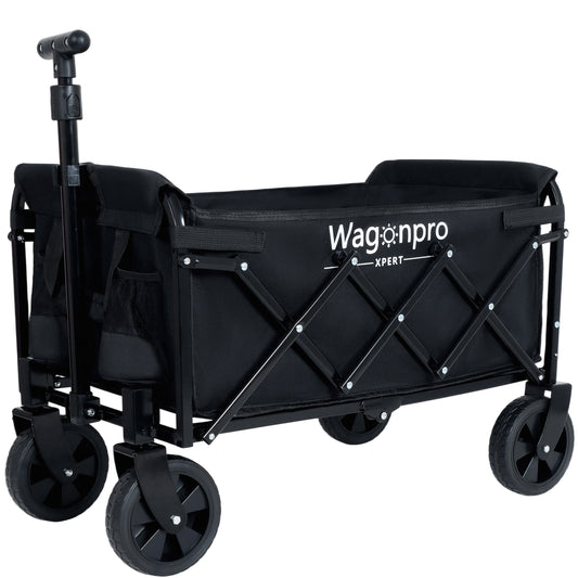 Expandable Dual-Layer Utility Wagon with 100% Extra Space - 225lbs Grocery Cart for Camping, Shopping, Sports, Gardening, Fishing, Black