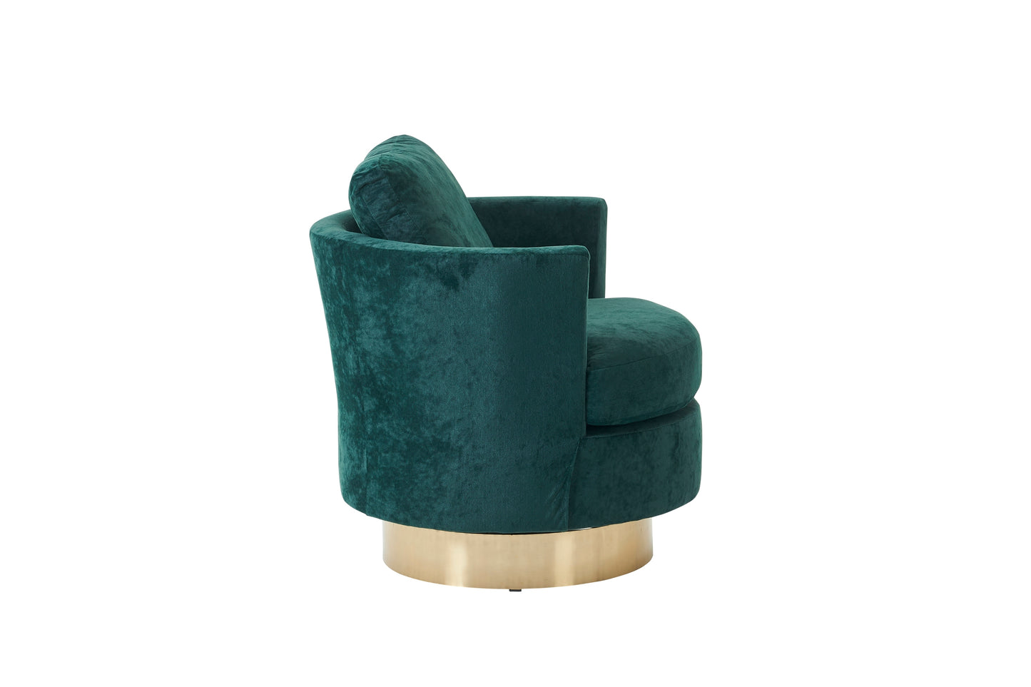 Velvet Swivel Barrel Chair, Swivel Accent Chairs Armchair for Living Room, Reading Chairs for Bedroom Comfy, Round Barrel Chairs with Gold Stainless Steel Base (Emerald)