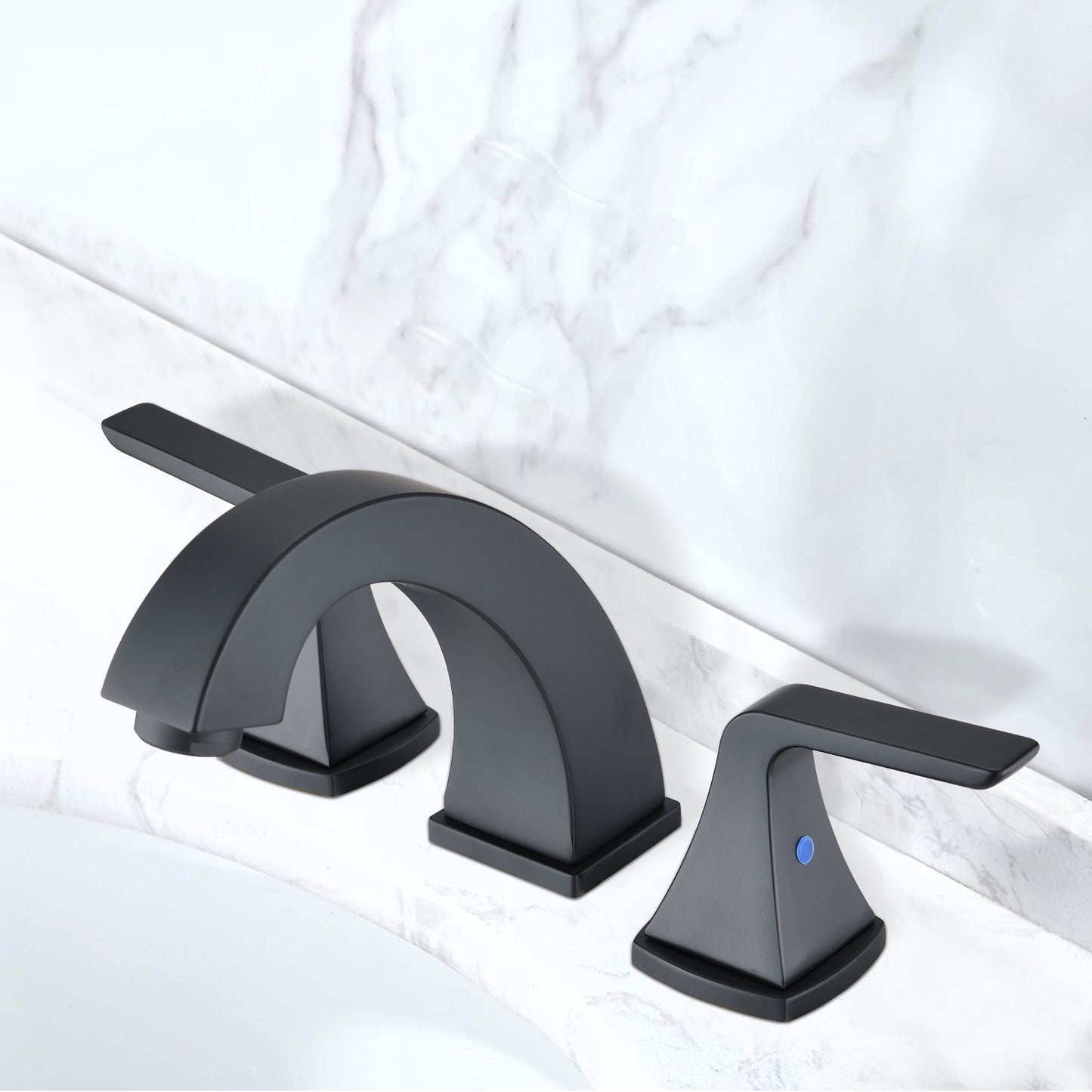 Widespread 2 Handles Bathroom Faucet with Pop Up Sink Drain Matte Black