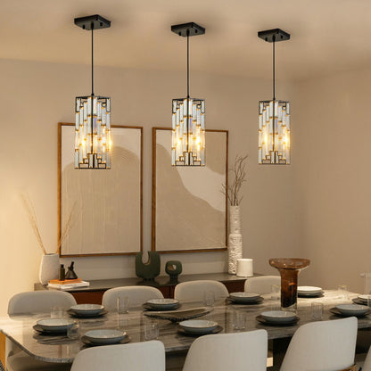 4' Modern Crystal Pendant Light - 3 Pack, Adjustable Hanging Ceiling Lamp with Crystal Prism Design for Dining Room, Kitchen Island, and Living Room -Black Finish
