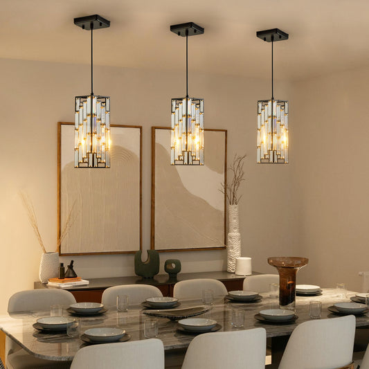 4' Modern Crystal Pendant Light - 3 Pack, Adjustable Hanging Ceiling Lamp with Crystal Prism Design for Dining Room, Kitchen Island, and Living Room -Black Finish