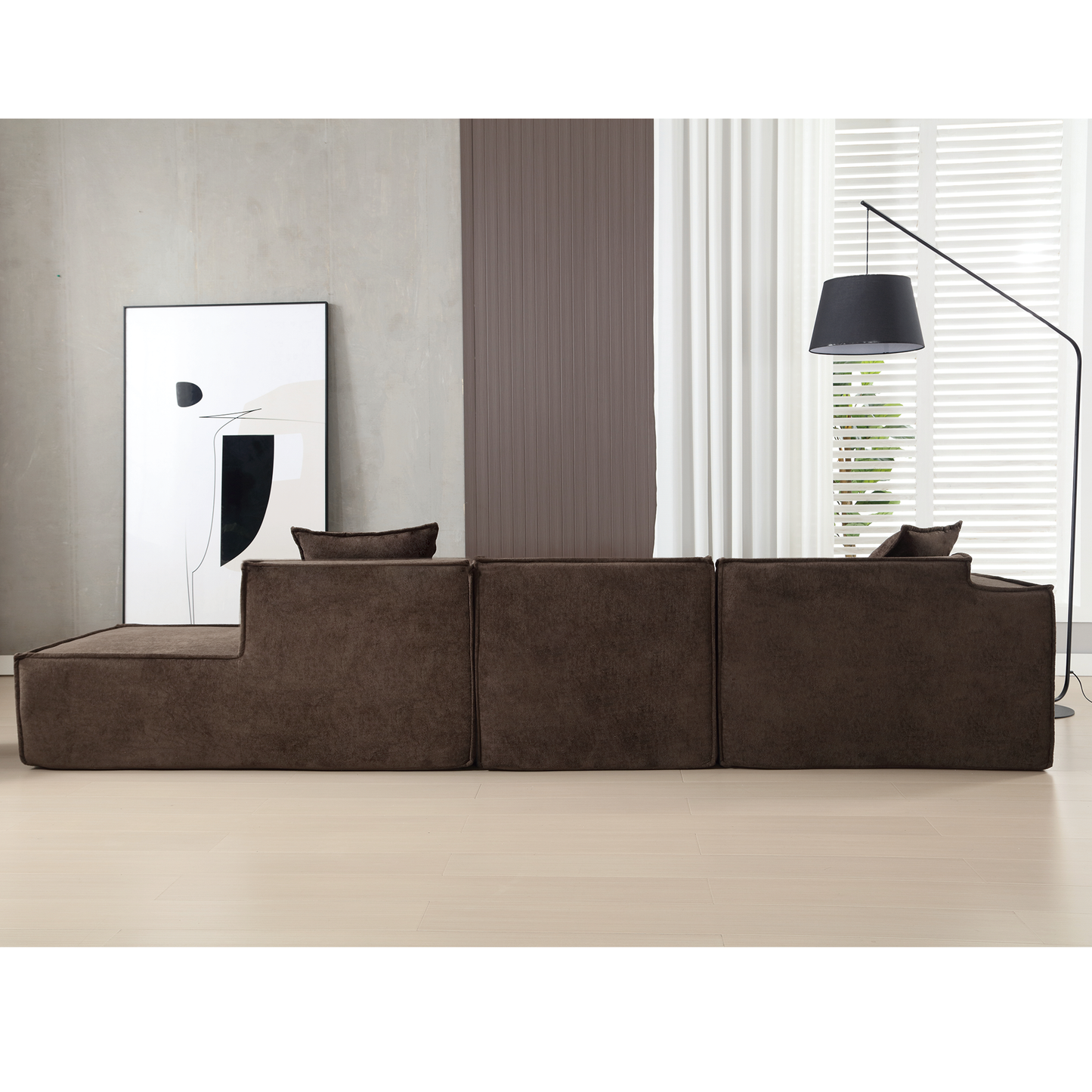 [VIDEO PROVIDED] Modular combination living room sofa set, modern minimalist sofa, free installation sofa, L-shaped, Italian minimalist tofu block sofa, Left-Hand Facing,Dark brown