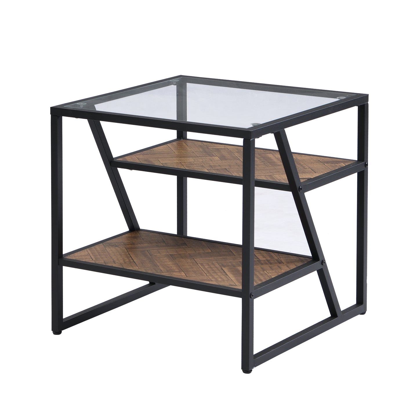 W82151004 Black Side Table, End Table with Storage Shelf, Tempered Glass Coffee Table with Metal Frame for Living Room&Bed Room