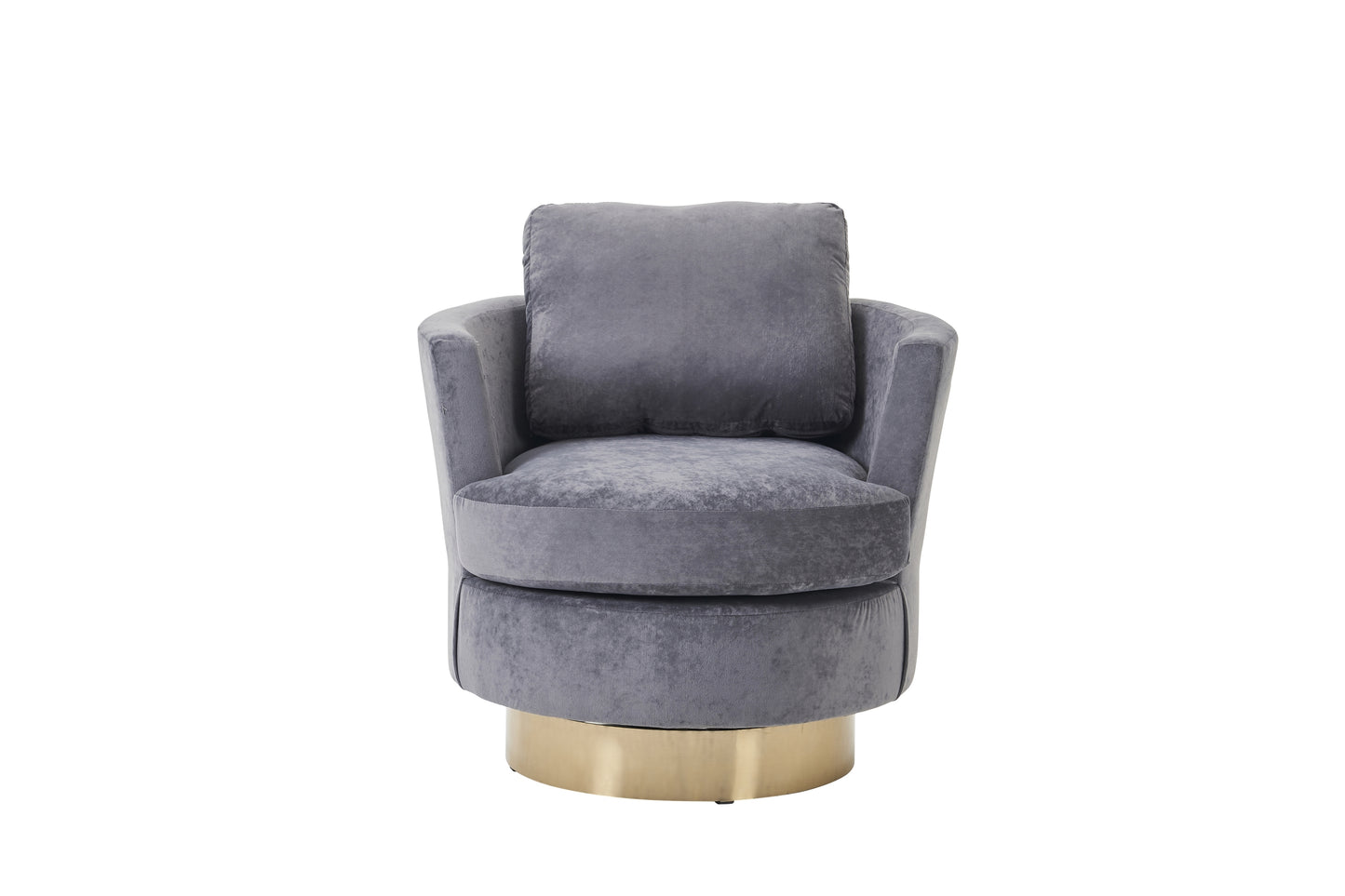 Velvet Swivel Barrel Chair, Swivel Accent Chairs Armchair for Living Room, Reading Chairs for Bedroom Comfy, Round Barrel Chairs with Gold Stainless Steel Base (Grey)