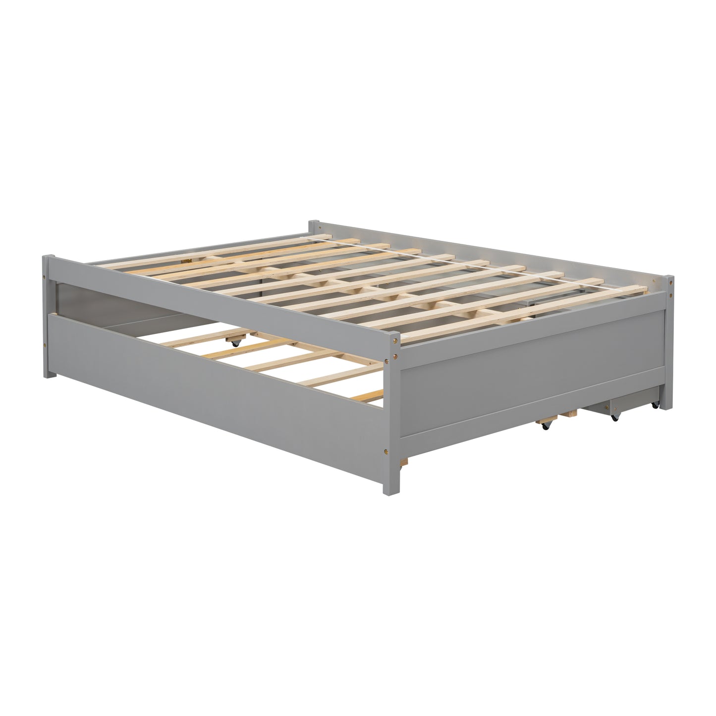 Cama completa versátil con nido, caja de almacenamiento debajo de la cama y mesita de noche. Gris