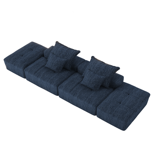 Modern Oversized Modular Sectional Sofa with 2 Ottoman and 2 Seat, Sparkling Chenille Fabric Soft Cushion Sofa with 4 Pillows, 4 PCS DIY Combination Tufted Sofa, No Assembly Required, BLUE