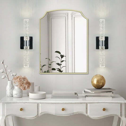 17'(H) Contemporary Crystal Wall Light, Chrome Finish with Bubble Crystal, 2-Light Sconce for Bathroom, Bedroom, Hallway – Modern Indoor Lighting Fixture