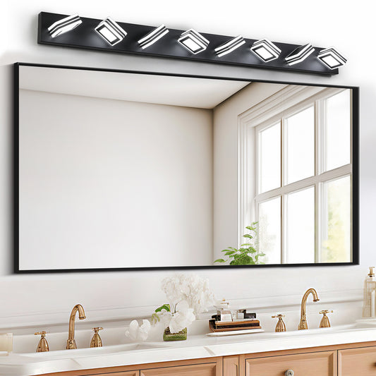 52' Modern 8-Light LED Vanity Light - Sleek Bathroom Wall Fixture, Iron & Acrylic, Dimmable & Energy-Efficient for Bathroom, Mirror Lighting
