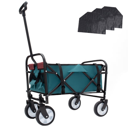 Minimeetall Multi-use Bag,Collapsible Foldable Wagon Cart Beach Wagon Heavy Duty Utility Cart Utility Wagon Grocery Cart for for Camping 3pcs plastic Liner bag /Cover , Cyan