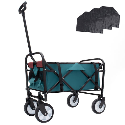 Minimeetall Multi-use Bag,Collapsible Foldable Wagon Cart Beach Wagon Heavy Duty Utility Cart Utility Wagon Grocery Cart for for Camping 3pcs plastic Liner bag /Cover , Cyan