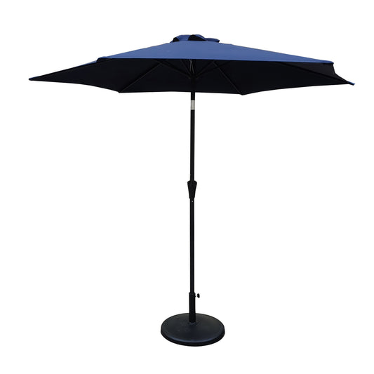 Navy Blue Outdoor Aluminum Patio Umbrella with Tilt and Crank Lift, 8.8ft, Includes 42 lbs Resin Base