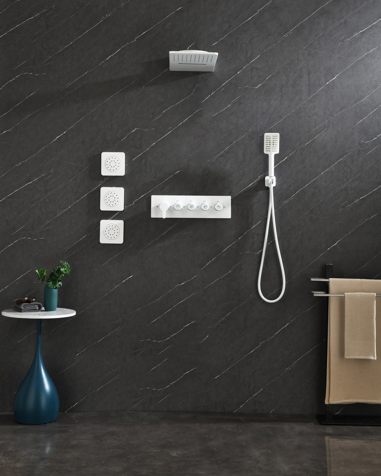 Wall Mounted Waterfall Rain Shower System With 3 Body Sprays & Handheld Shower