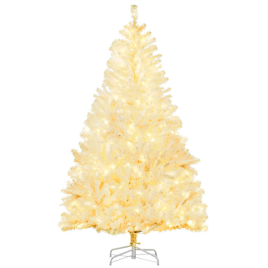 HOMCOM 6ft Tall Prelit Artificial Christmas Tree Holiday Décor with 638 Branches, 220 Warm White LED Lights, Auto Open, White