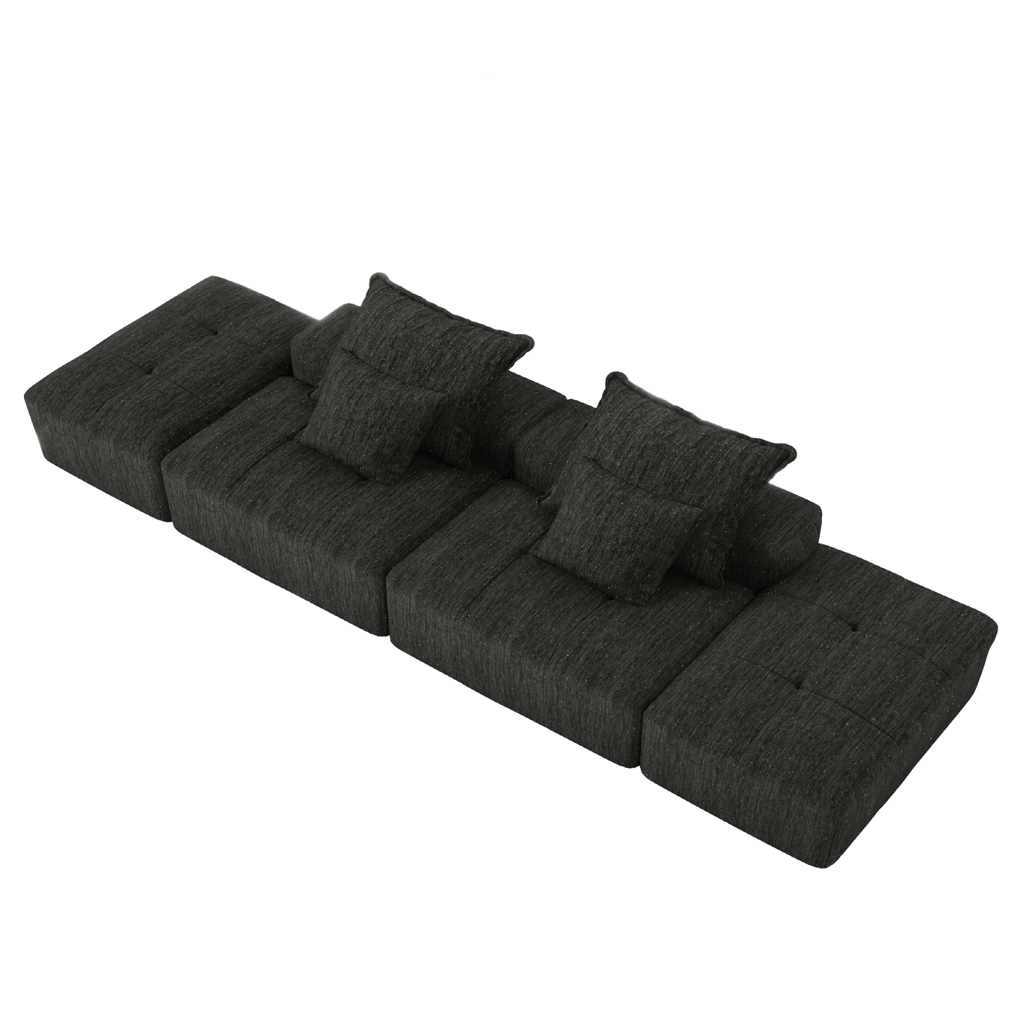 Modern Oversized Modular Sectional Sofa with 2 Ottoman and 2 Seat, Sparkling Chenille Fabric Soft Cushion Sofa with 4 Pillows, 4 PCS DIY Combination Tufted Sofa, No Assembly Required, BLACK
