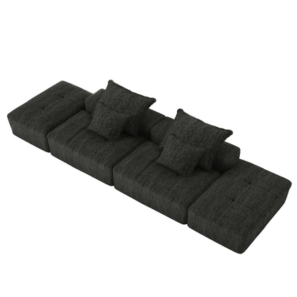 Modern Oversized Modular Sectional Sofa with 2 Ottoman and 2 Seat, Sparkling Chenille Fabric Soft Cushion Sofa with 4 Pillows, 4 PCS DIY Combination Tufted Sofa, No Assembly Required, BLACK