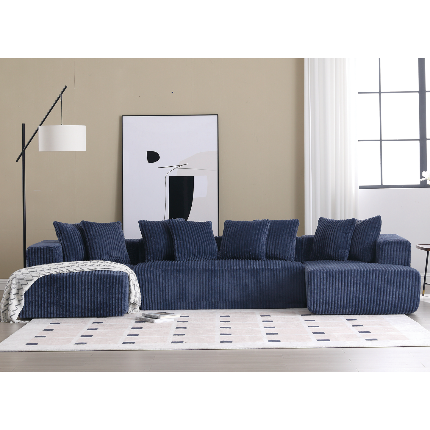 [NEW ARRIVED] [VIDEO PROVIDED]131'' Modular Sectional Couch, U-shaped sofa , Chaise Lounge, Striped fabric,Upholstered 4 Seater Couch for Living Room, Bedroom, Free Combination Sofa (Corduroy), Blue