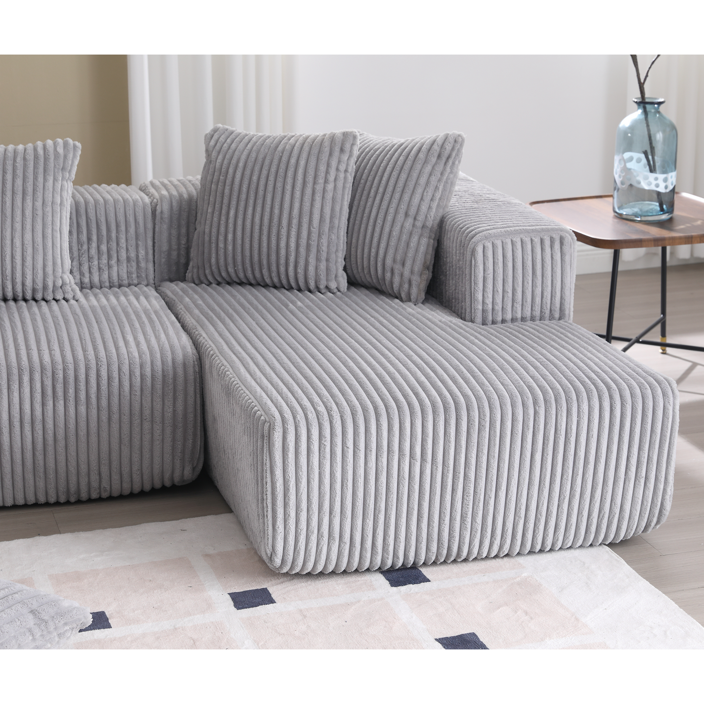 [NEW ARRIVED] [VIDEO PROVIDED]131'' Modular Sectional Couch, U-shaped sofa , Chaise Lounge, Striped fabric,Upholstered 4 Seater Couch for Living Room, Bedroom, Free Combination Sofa (Corduroy), Gray