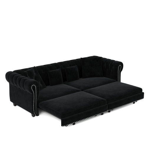 89 ' W 3-in-1 Pull-Out Sofa Bed, Convertible Sleeper Sofa Bed, King Size Sofa Bed, Chaise Lounge, Velvet Tthree Seater Sofa with Movable Ottoman, Tufted Design, Suitable for Living Rooms and Offices