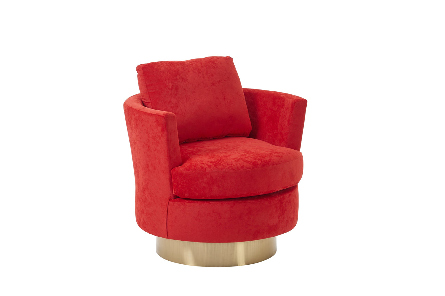 Velvet Swivel Barrel Chair, Swivel Accent Chairs Armchair for Living Room, Reading Chairs for Bedroom Comfy, Round Barrel Chairs with Gold Stainless Steel Base (Red)