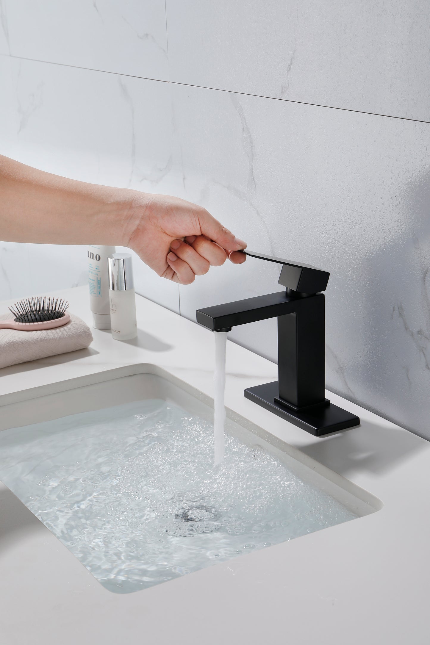 Grifo de baño con caño en cascada, grifo monomando para lavabo de tocador de baño blanco