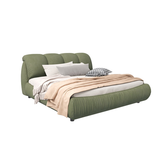 King Size Luxury Upholstered Platform Bed with Oversized Padded Backrest and Solid Wood Frame,Suitable for Multiple Heights of Mattresses,Green