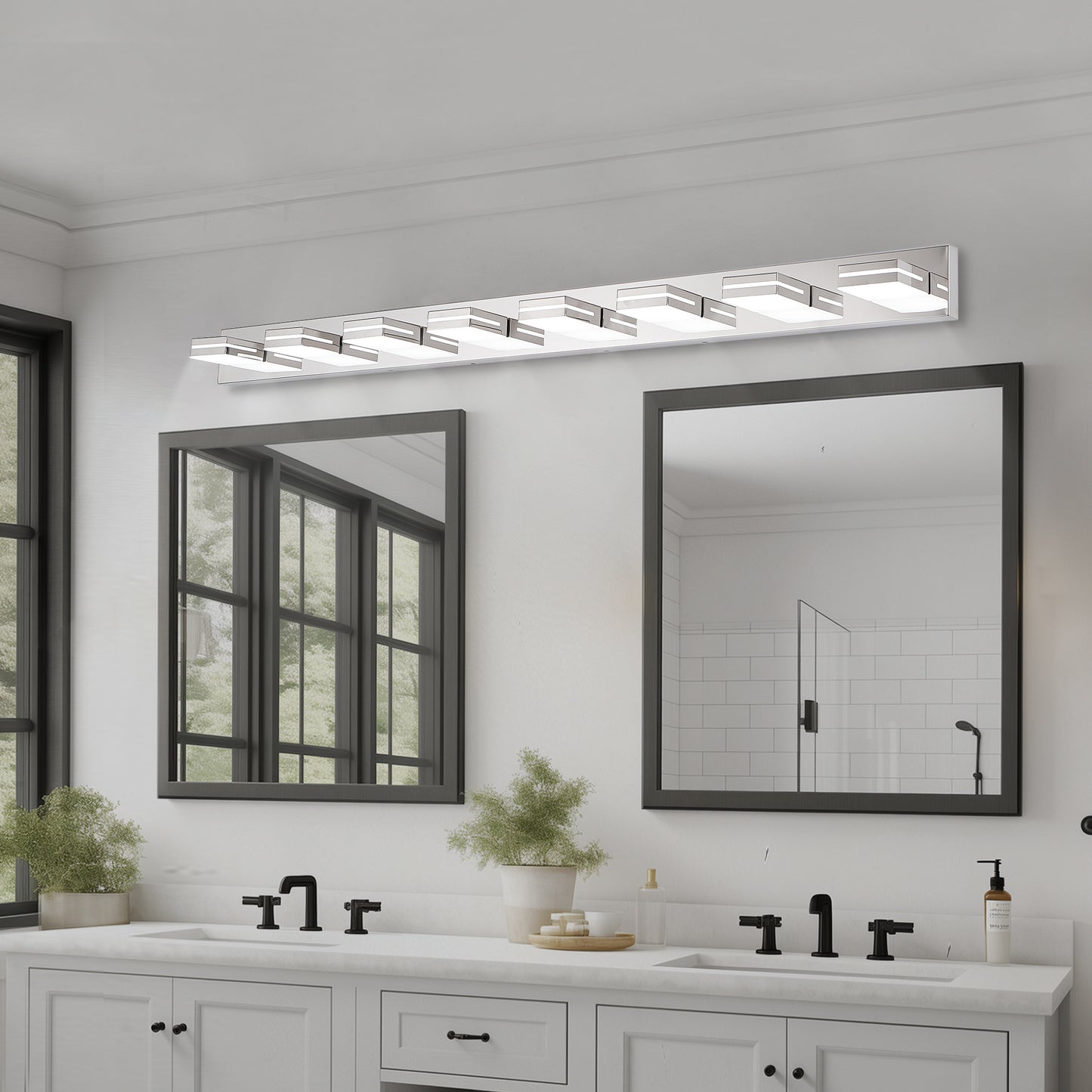 Modern Chrome LED Vanity Light, 8-Lights Wall Sconce for Bathroom and Mirror, Sleek Minimalist Design, Energy-Efficient, Easy to Install