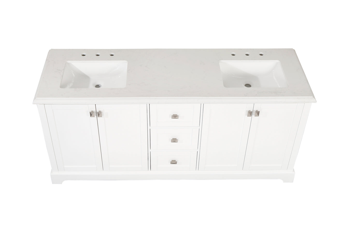 Combinación de lavabo de tocador con encimera de mármol, gabinete de lavabo de baño y tocadores de baño para decoración del hogar - Tocador blanco de 72 pulgadas completamente ensamblado con fregadero 23V02-72WH