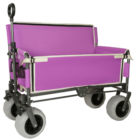 3-in-1 Heavy-Duty  Convertible Folding Wagon Cart with Bench Seat & Storage - 500lbs, 180L Capacity Utility Wagon, All-Terrain Wheels for Camping, Beach, Sports, Garden, Fish, Purple
