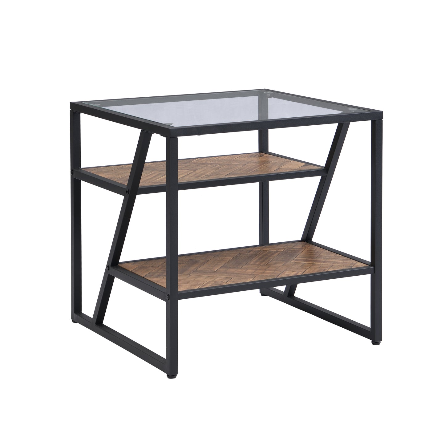 W82151004 Black Side Table, End Table with Storage Shelf, Tempered Glass Coffee Table with Metal Frame for Living Room&Bed Room