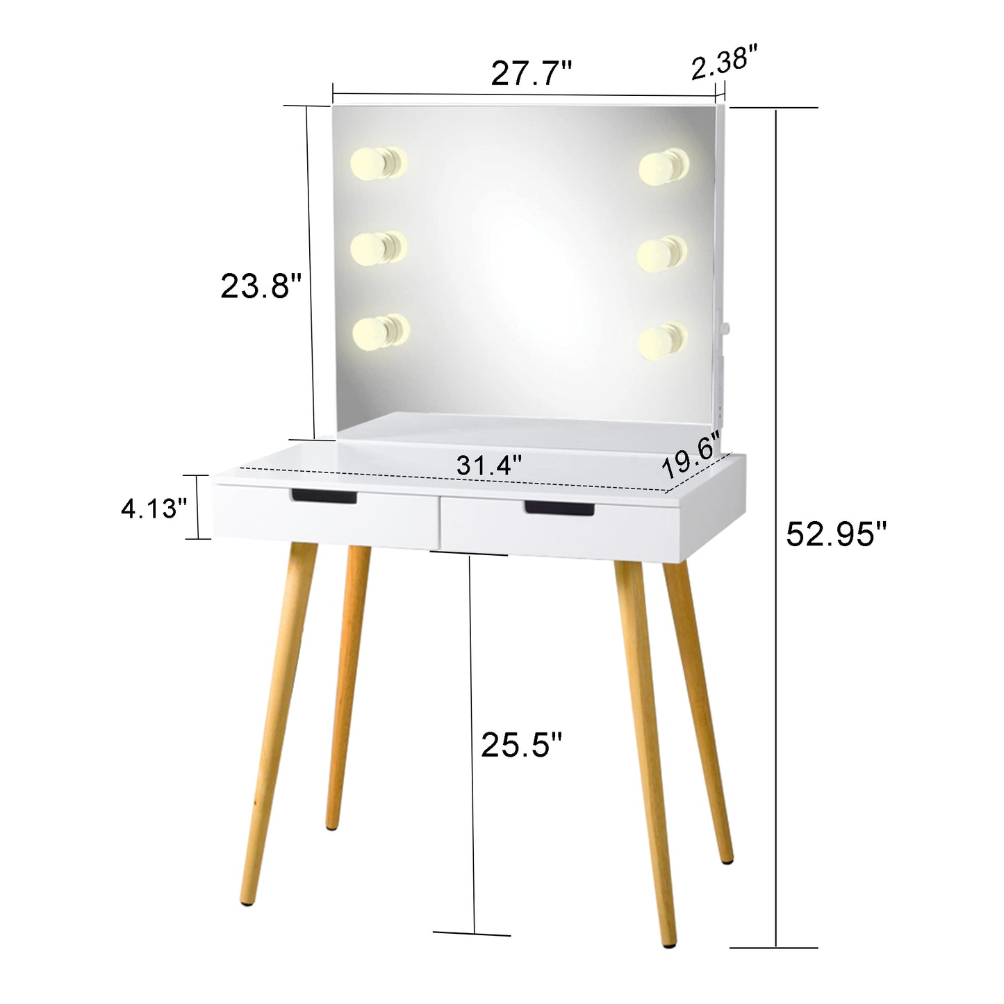 Tocador de madera para maquillaje con luz LED, blanco