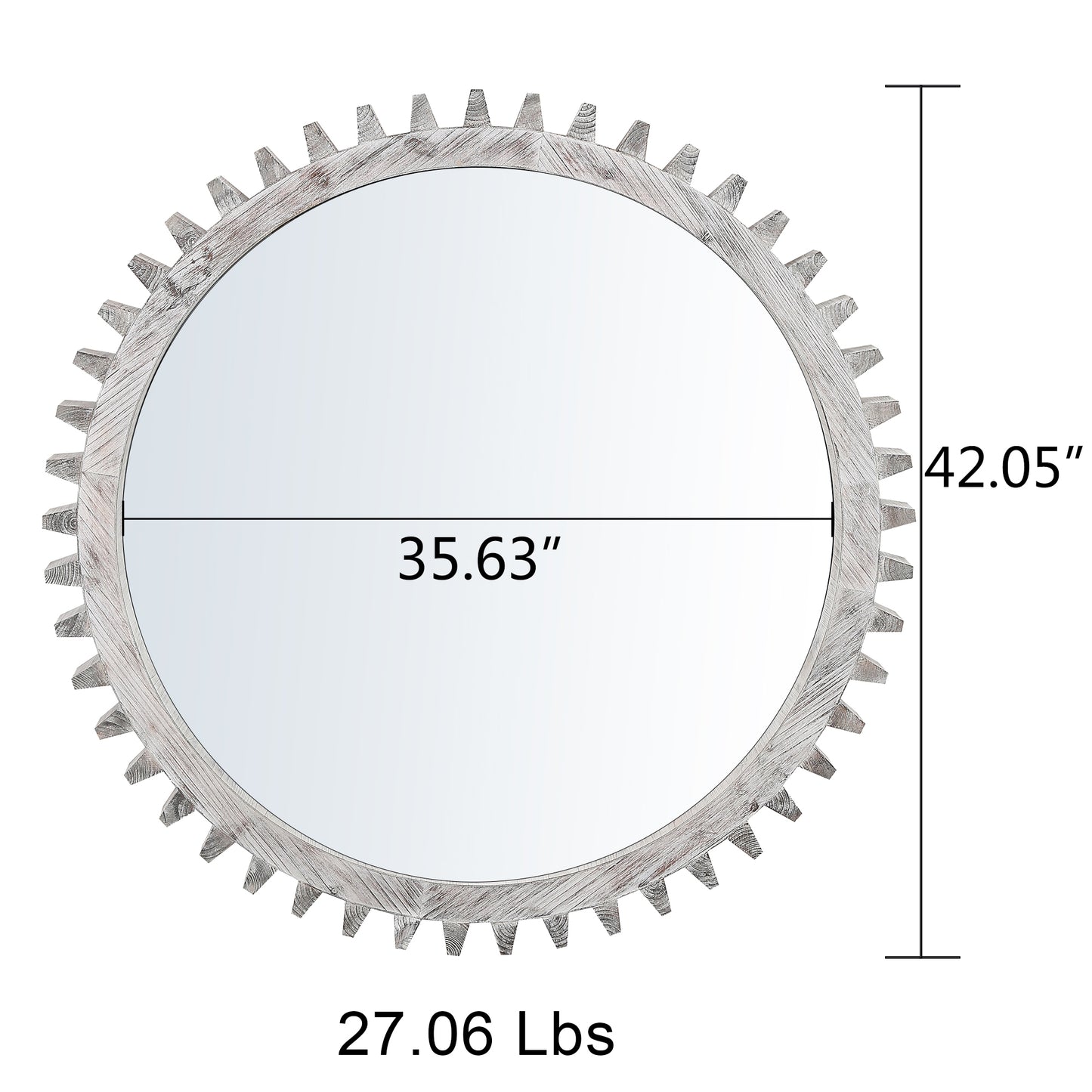 Espejo decorativo pesado con forma de engranaje colgante redondo de madera vintage de 42 '' x 42 '' para la entrada de la sala de estar del baño o para armar a su gusto. (Lavado en blanco antiguo)