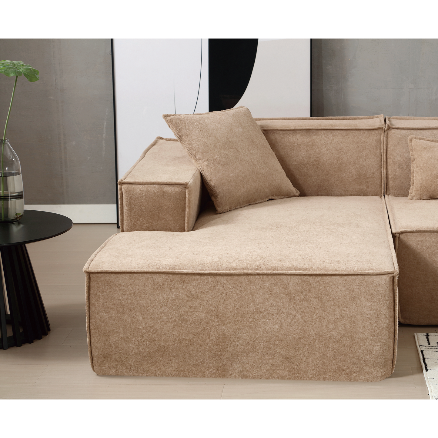 [VIDEO PROVIDED] Modular combination living room sofa set, modern minimalist sofa, free installation sofa, L-shaped, Italian minimalist tofu block sofa, Left-Hand Facing, Light Brown