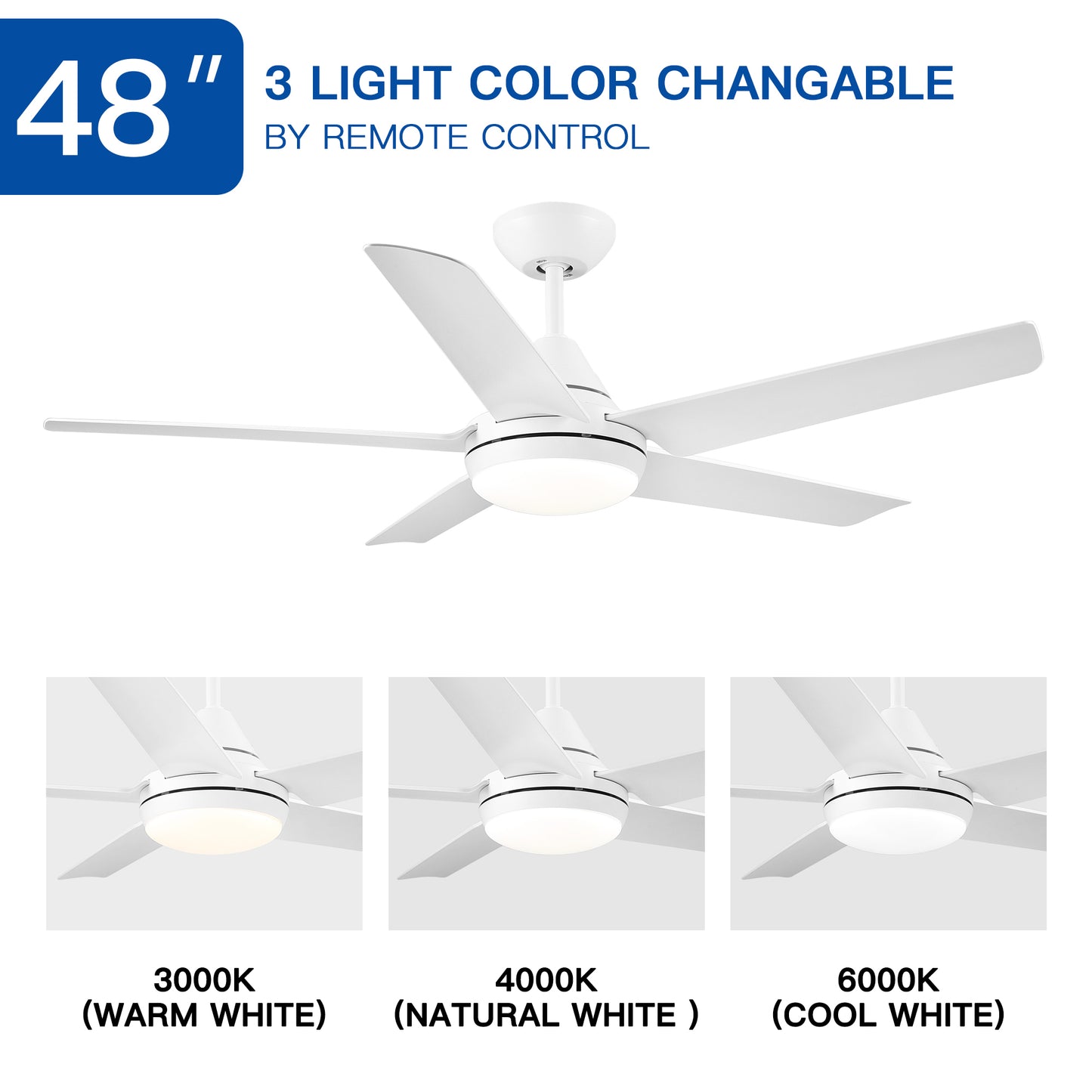 YUHAO 48 In Intergrated LED Ceiling Fan with White ABS Blade