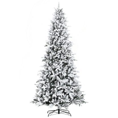 HOMCOM 9 Foot Pine Snow Flocked Artificial Christmas Tree with 616 Realistic Cedar Branches, Auto Open, Home Holiday Decoration, Green