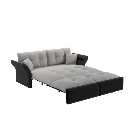 74.8 ' Queen Pull Out Sofa Bed, 3-in-1 Convertible Sleeper Tufted Sofa with 2 Soft Pillows, Multi-Functional Velvet Loveseat Bed, Grey