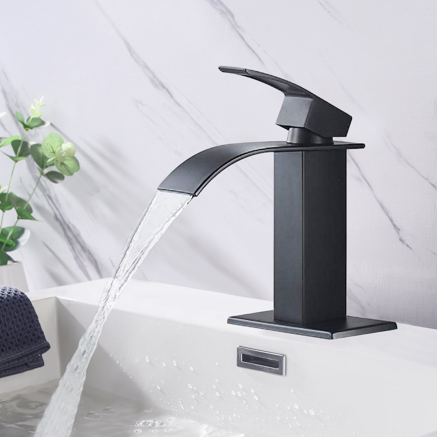 Waterfall Spout Bathroom Faucet,Single Handle Bathroom Vanity Sink Faucet